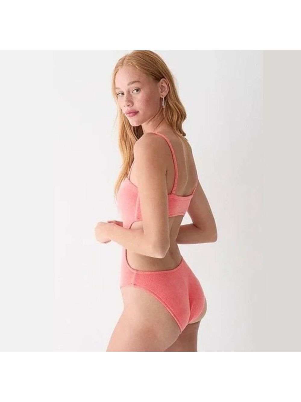 J Crew Coral Pink Terry Cutout Bandeau One Piece Swimsuit Size 18 - Picture 3 of 8